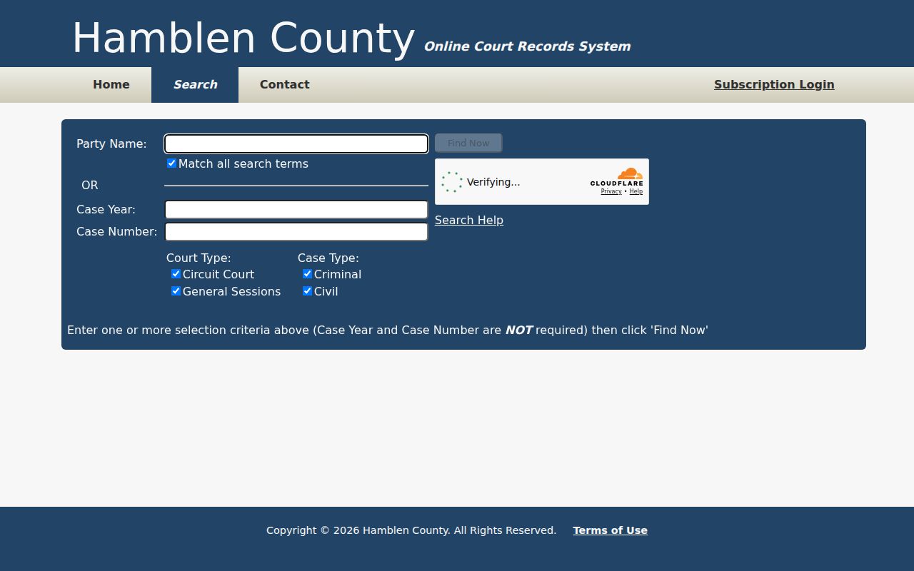 Hamblen County anonymous case lookup fields and filters