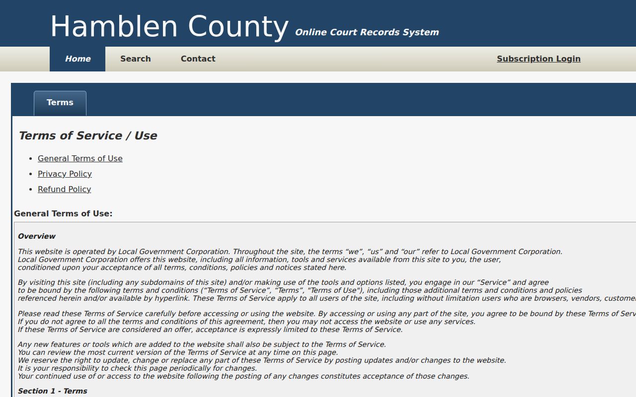 Hamblen TnCIS informational use terms for public case lookup
