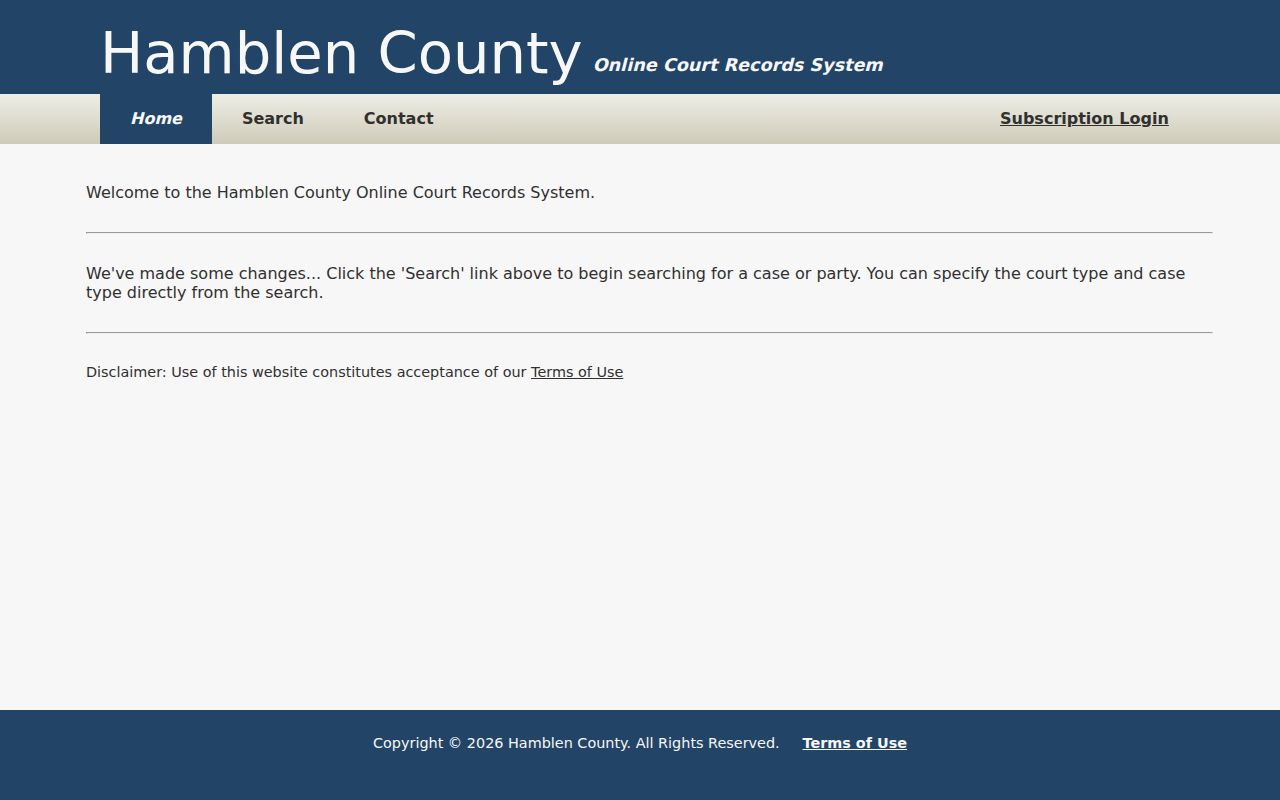 Official Hamblen County TnCIS case lookup welcome page
