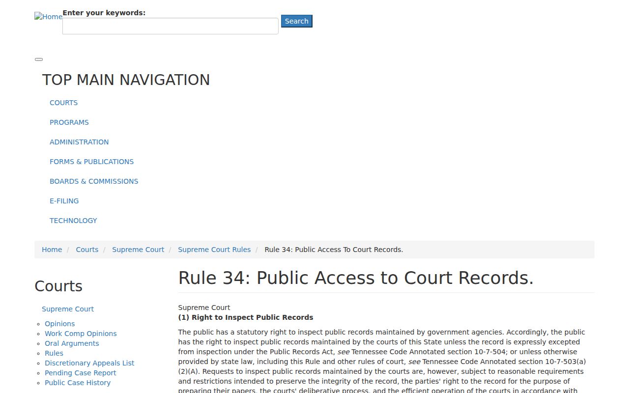 Hamblen County court record Rule 34 public access source