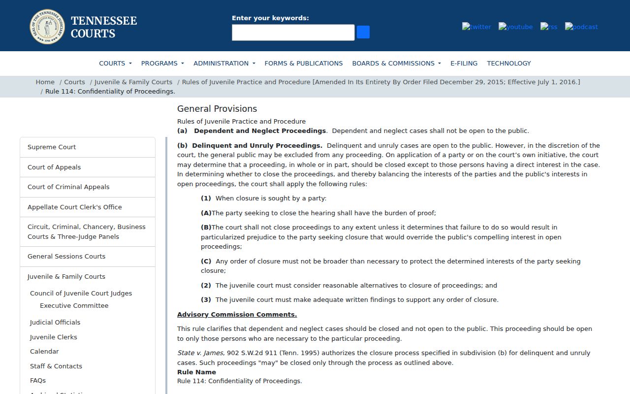 Hamblen County criminal docket juvenile confidentiality rule