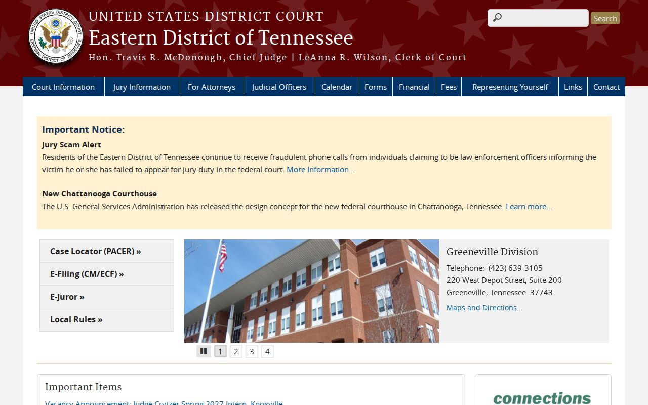 United States District Court for the Eastern District of Tennessee website