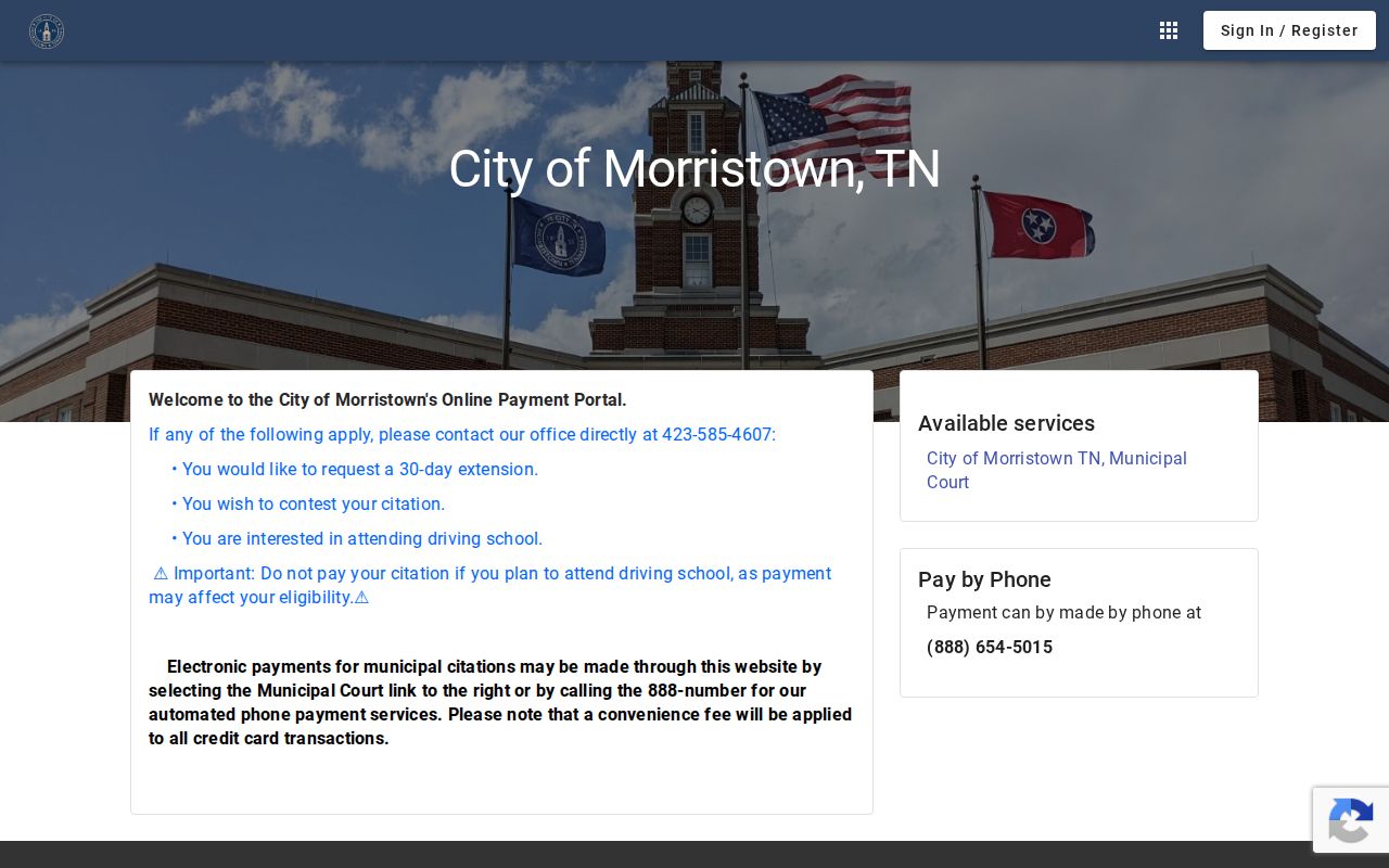 Official Morristown municipal citation portal landing page