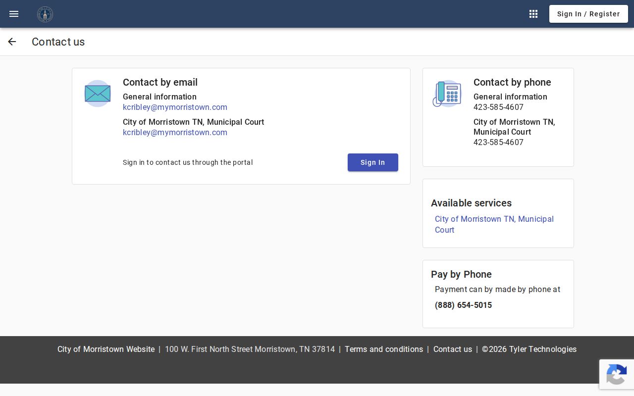 Morristown Municipal Court portal contact information