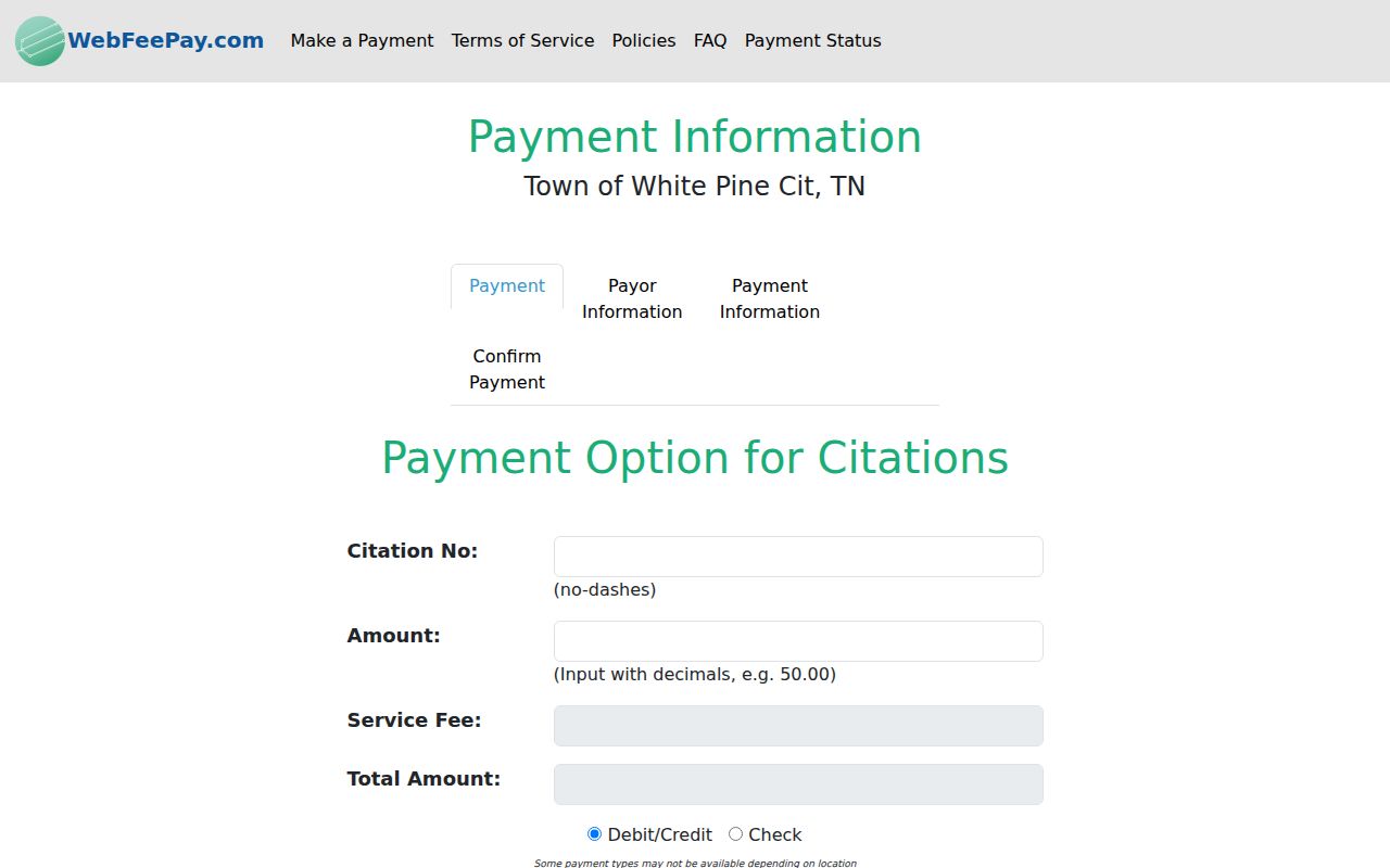 Hamblen County traffic ticket White Pine citation payment screen